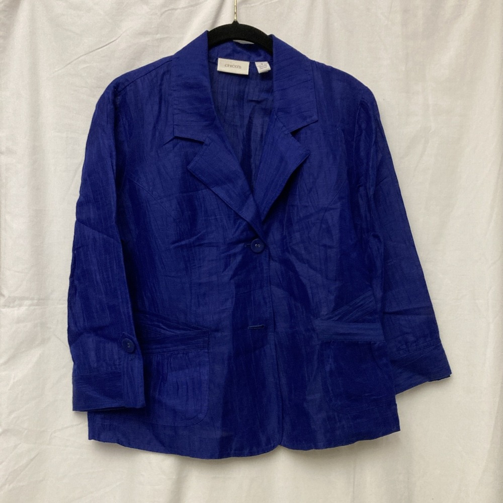 Chico's Women's Dark Blue Linen Blend Two Button Evening Blazer/Jacket -‎ SZ 1
